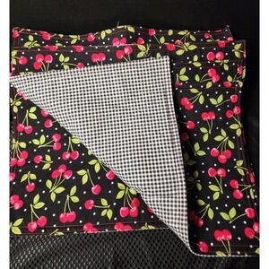 Set of 4 Handmade Placemats Revisable Black with Cheeries/Blk White Gingham EUC